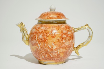 Een Chinese theepot op onderschotel met romantisch decor voor de Europese markt, Qianlong