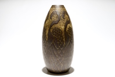 A rare stoneware vase with flamingos, Charles Catteau for Boch Fr&egrave;res Keramis, ca. 1924