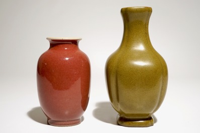 A Chinese tea-dust-glazed vase and a liver-red glazed vase, 20th C.