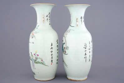 Two Chinese famille rose vases with ladies in a garden, 19/20th C.