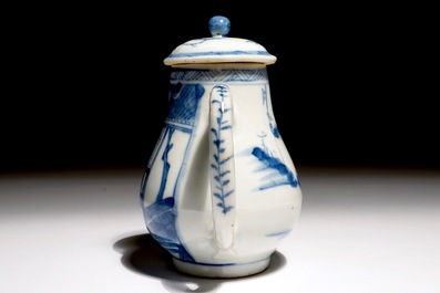 A Chinese blue and white teapot with design of figures, Yongzheng