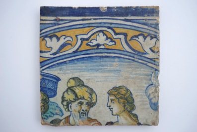 An Antwerp maiolica part tile panel, Franchois Frans workshop, ca. 1550