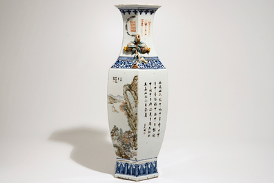 A Chinese hexagonal vase with qianjiang cai design, 19/20th C.