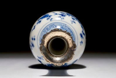 A Chinese blue and white silver-mounted vase, Kangxi