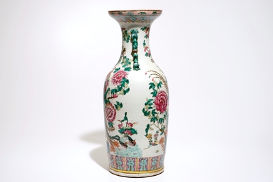 A large Chinese famille rose vase with birds and flowers, 19th C.