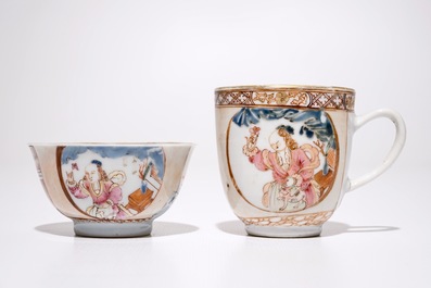 Deux tasses et soucoupe en porcelaine de Chine famille rose, Yongzheng