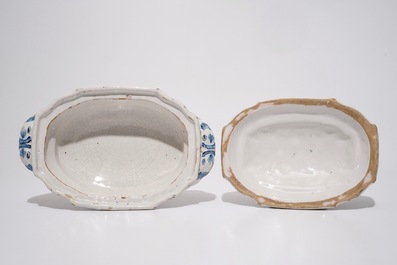 A blue and white Brussels faience &ldquo;La Haie Fleurie&rdquo; tureen and cover, 18th C.