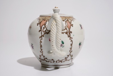 A Chinese famille rose export teapot with twisted handle, Qianlong