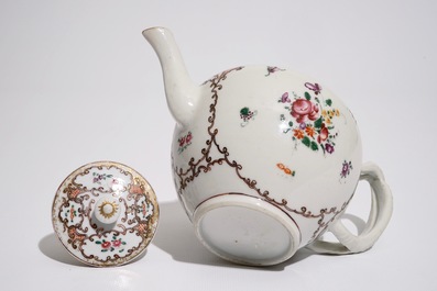 A Chinese famille rose export teapot with twisted handle, Qianlong