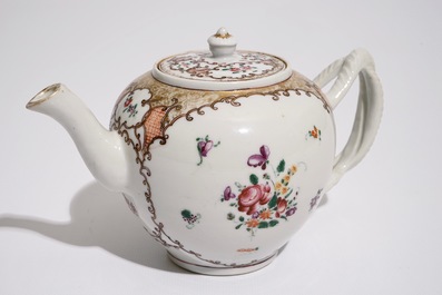 A Chinese famille rose export teapot with twisted handle, Qianlong