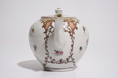 A Chinese famille rose export teapot with twisted handle, Qianlong