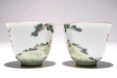 A pair of fine Chinese famille rose cups, Guangxu mark, 20th C.