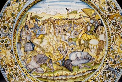 A large Italian maiolica dish, Castelli, workshop of Francesco Grue, 1st half 17th C.