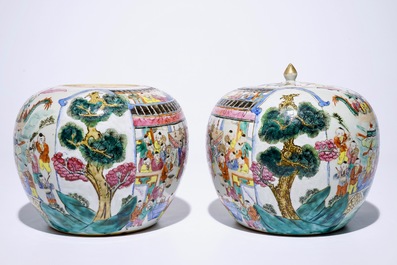 A pair of Chinese famille rose &quot;one hundred boys&quot; ginger jars, 19th C