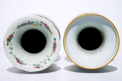 Deux grands vases en porcelaine de Chine famille rose, 19&egrave;me