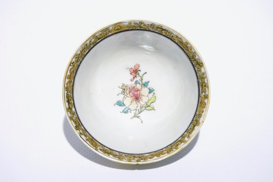 A fine Chinese famille rose and grisaille eggshell cup and saucer with a pheasant, Yongzheng