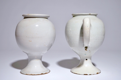 A pair of Dutch Delft blue and white wet drug jars, 18th C.