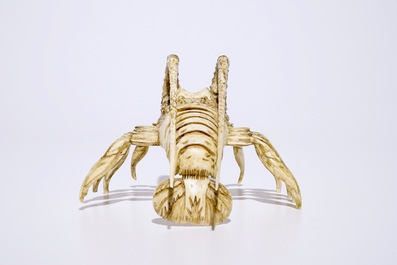 A Japanese ivory okimono of a lobster, Meiji, 19th C.