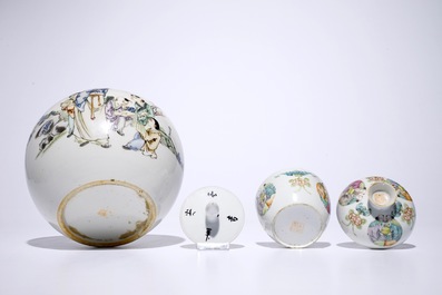 A collection of Chinese famille rose and blue and white porcelain, with a Canton enamel bowl, 19/20th C.