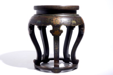 A Chinese lacquered wood and cloisonn&eacute; stand, 20th C.