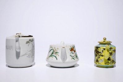 Three Chinese teapots and covers, 19th C.