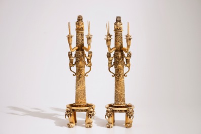 An exceptional pair of large Chinese reticulated ivory candlesticks, 18/19th C.