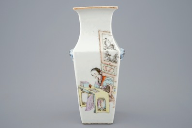 A square Chinese qianjiang cai vase, 19/20th C.