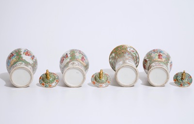 Une garniture de quatre vases en porcelaine de Chine famille rose de Canton, 19&egrave;me