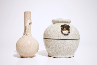 Two Chinese monochrome crackle glazed vases, 19th C.