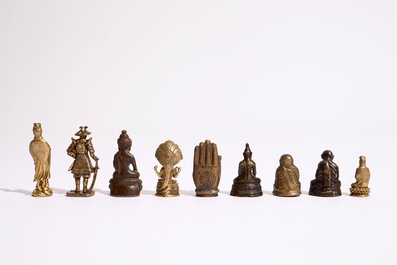 A collection of small bronze figures, India, Nepal, Tibet, Japan, 18/20th C.