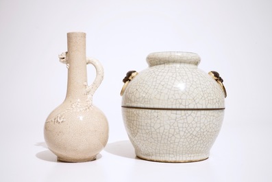 Two Chinese monochrome crackle glazed vases, 19th C.