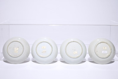 Four sets of Chinese famille rose cherrypickers cups and saucers, Qianlong