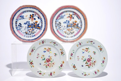 Huit assiettes en porcelaine de Chine de style Imari et famille rose, Qianlong