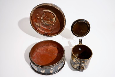 Two Japanese lacquer and mother of pearl boxes and a teapot, Meiji, 19/20th C.