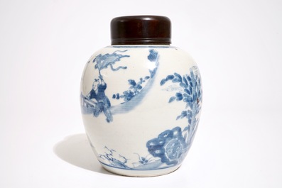 A blue and white Chinese ginger jar with playing boys, Kangxi