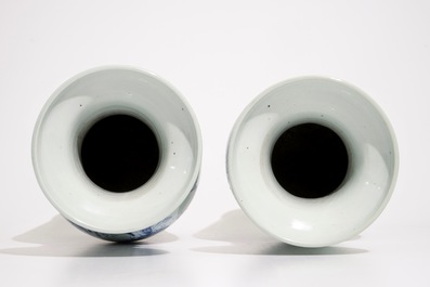 A pair of Chinese vases in blue and white on celadon ground with cranes, 19th C.