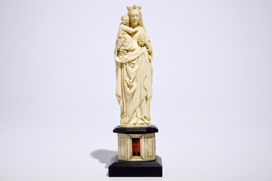 An ivory model of a Madonna with child, Dieppe, France, 19th C.