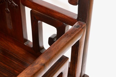 A pair of Chinese carved hardwood chairs, 19th C.