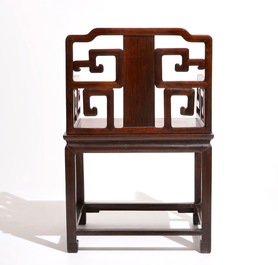 A pair of Chinese carved hardwood chairs, 19th C.