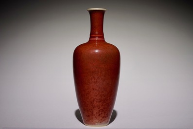 A Chinese monochrome copper-red vase, Kangxi mark, 19/20th C.