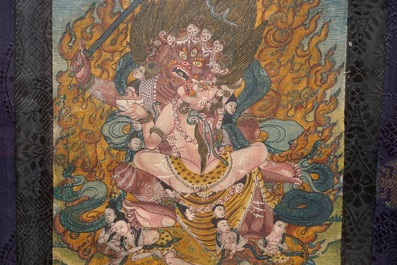 Un lot de trois thangkas, Tibet ou N&eacute;pal, 19/20&egrave;me