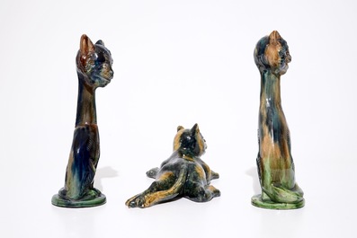 A collection of Flemish pottery figures, incl. cats, gargoyles and a Bruges bear, 20th C.