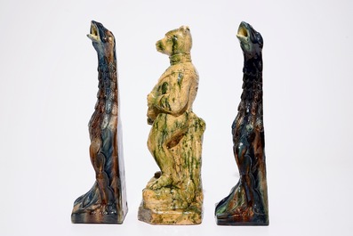 A collection of Flemish pottery figures, incl. cats, gargoyles and a Bruges bear, 20th C.