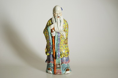 A tall Chinese famille rose figure of Shou Lao, 19th C.