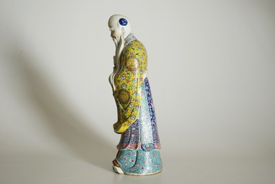 A tall Chinese famille rose figure of Shou Lao, 19th C.