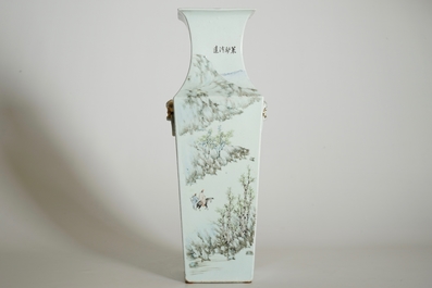 A square Chinese qianjiang cai vase signed Ma Qing Yun, 19/20th C.