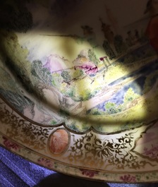 A Chinese Imari Cornelis Pronk: &ldquo;Dames au Parasol&quot; plate and a Meissen-style plate with a hunting scene, Qianlong