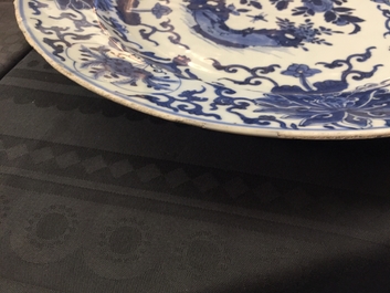 A blue and white Chinese armorial dish for the Dutch market, arms of Pelgrom, Kangxi