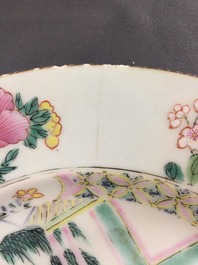 A Chinese famille rose plate with figures in a garden, Yongzheng