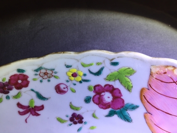 A Chinese famille rose &ldquo;tobacco leaf&rdquo; dish, Qianlong